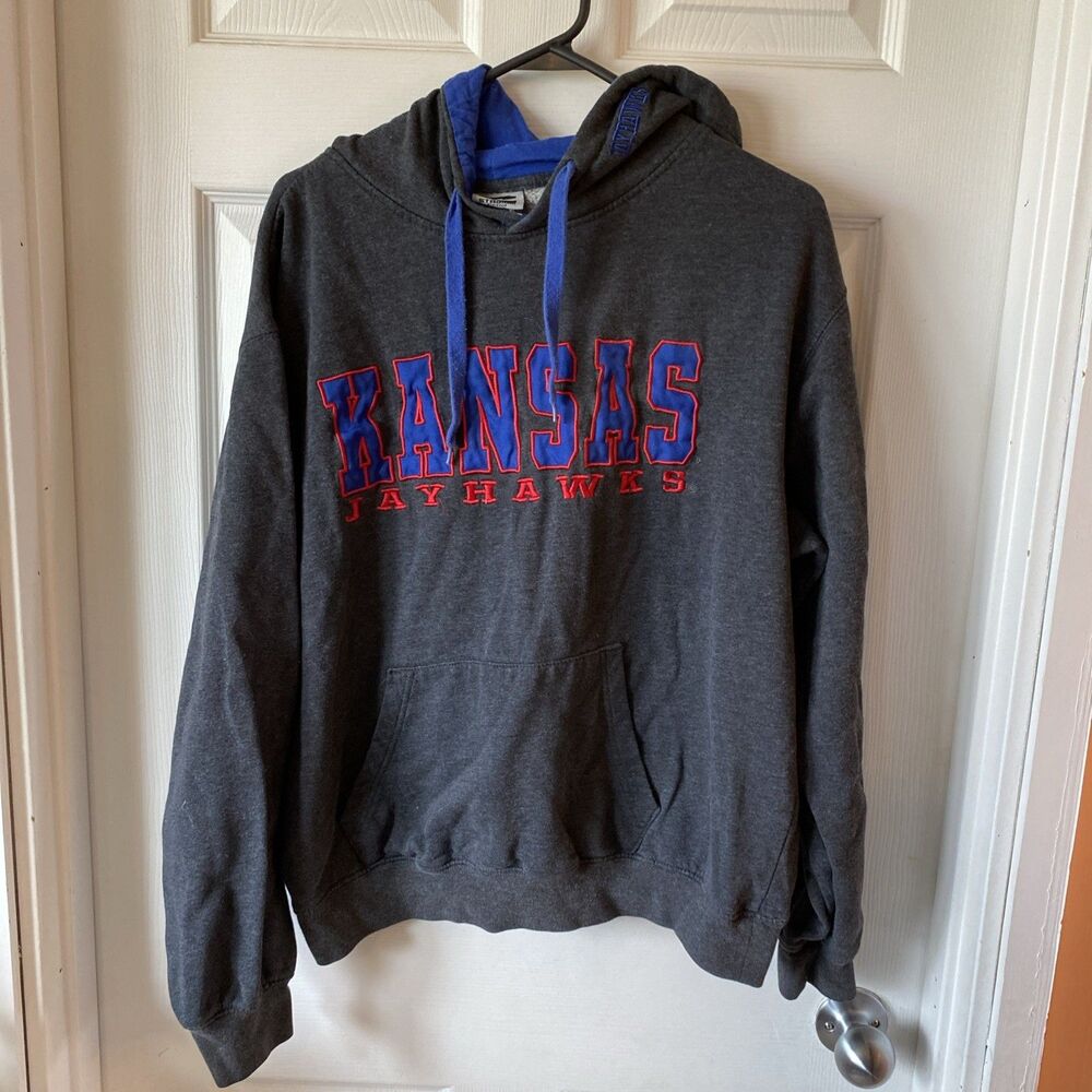 Kansas Jayhawks Hoodie Size XL Gray Kangaroo Pouch Pullover